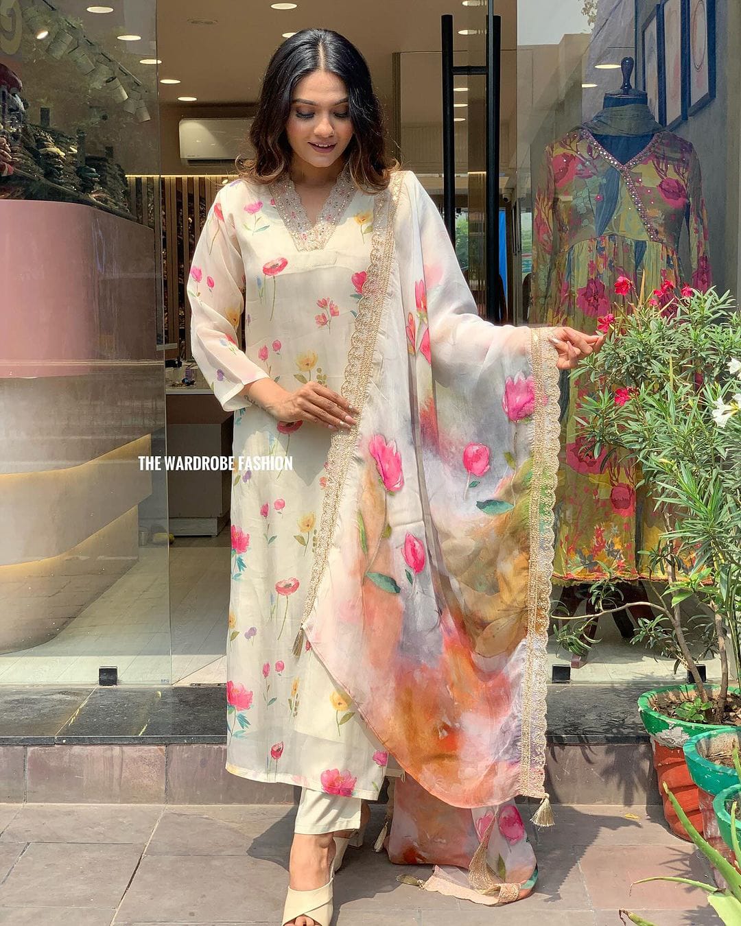 Keshav Embroidery Printed Organza Designer Kurti With Bottom Dupatta Wholesalers In Surat